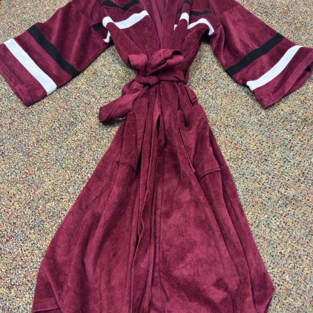 Vintage Royal Plush Velour Colorblock Robe Burgundy OSFA 70s 80s